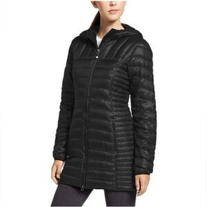 Eddie Bauer Astoria Puffer Black Down Filled Jacket Mid Length Hooded Women’s S